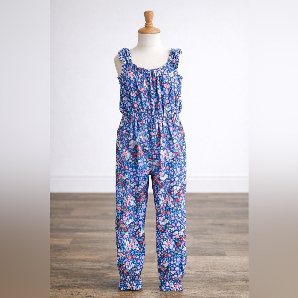 Girls Cotton On Kids Blue Floral Jumpsuit Size 8 Sleeveless Summer Romper